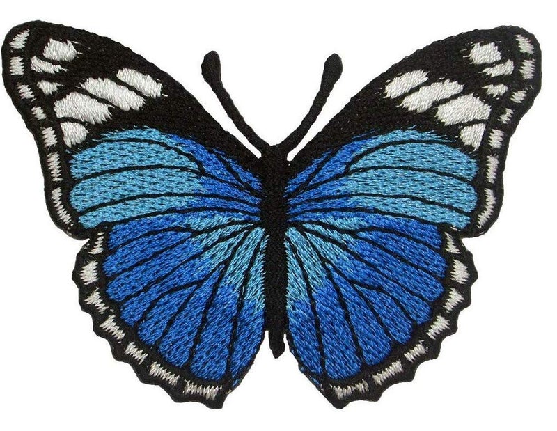 Zittop Butterfly Embroidered Iron on Patches Applique Blue.
